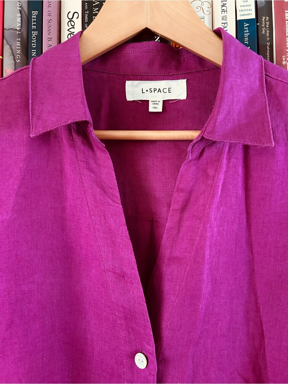 L*Space Fuchsia Collared 100% Linen Long Sleeve Button Down Shirt Dress M/L - Picture 2 of 10